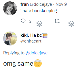 A tweet that says, "i hate bookkeeping"