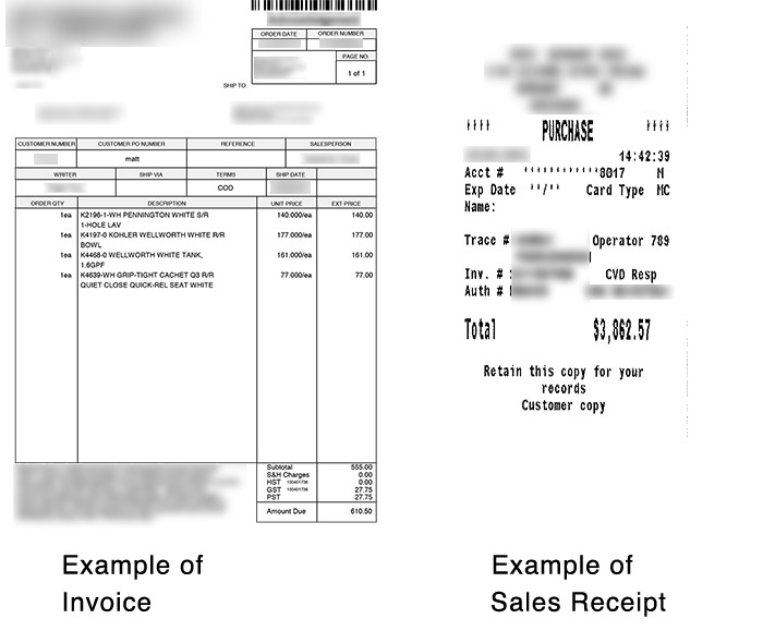 An example of an invoice and a sales receipt